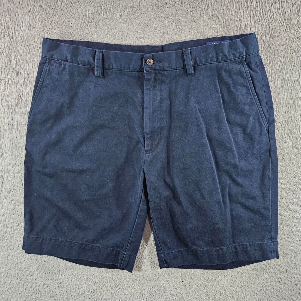 Polo Ralph Lauren Mens Navy Blue Chino Shorts Sz 35 Cotton Twill Flat Front 9in